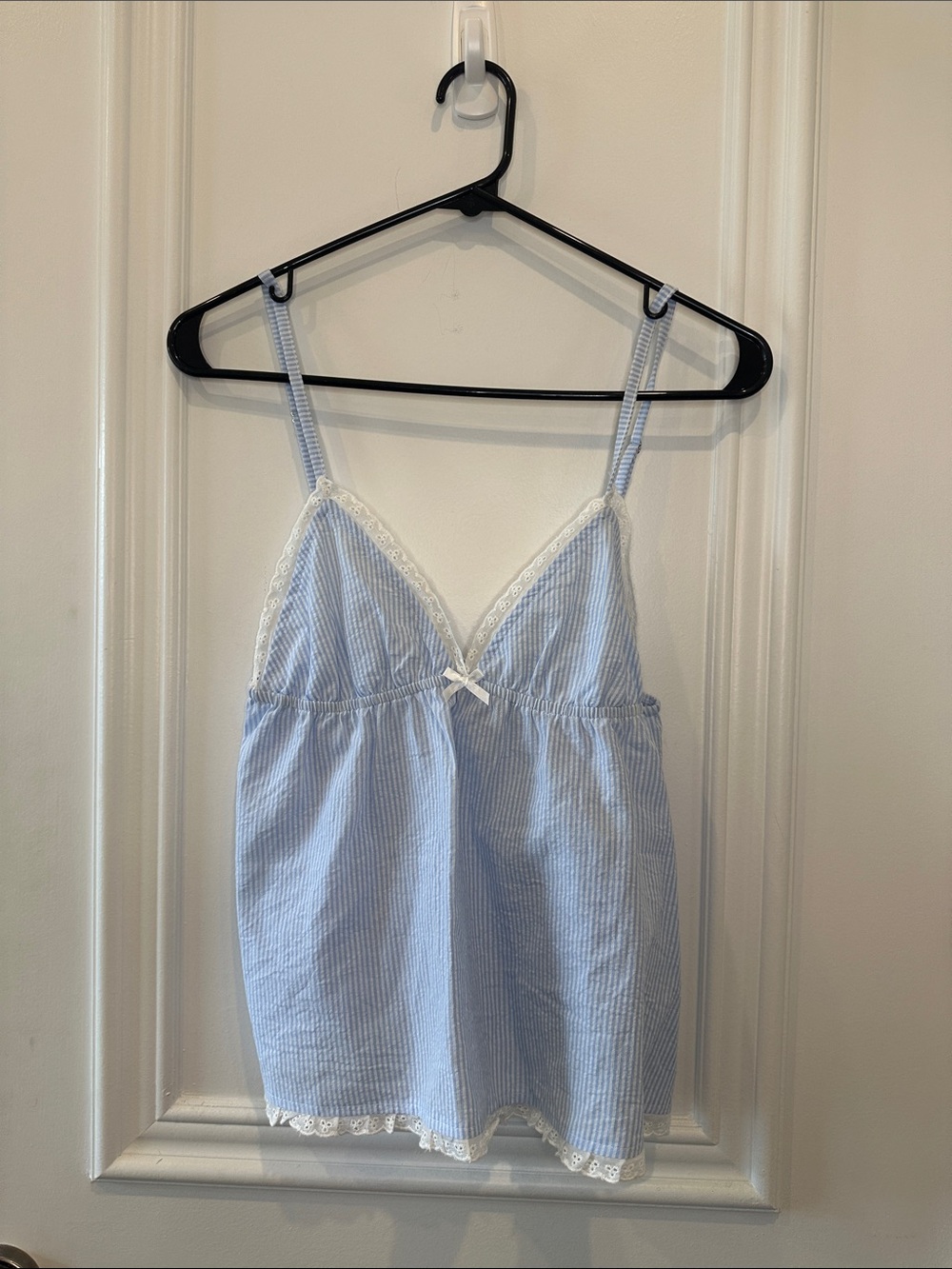 Edikted Light Blue Striped Lace-Trim Cami